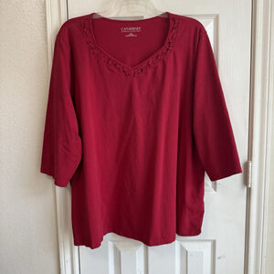 Catherines Suprema Collection 3X Red Cotton Spandex Women's Top 3/4 Sleeves